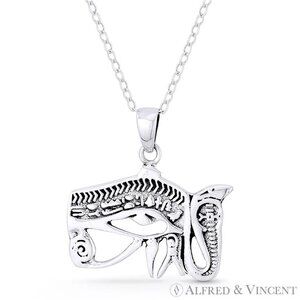 Eye of Horus & Snake Egyptian Luck Charm Pendant in .925 Sterling Silver